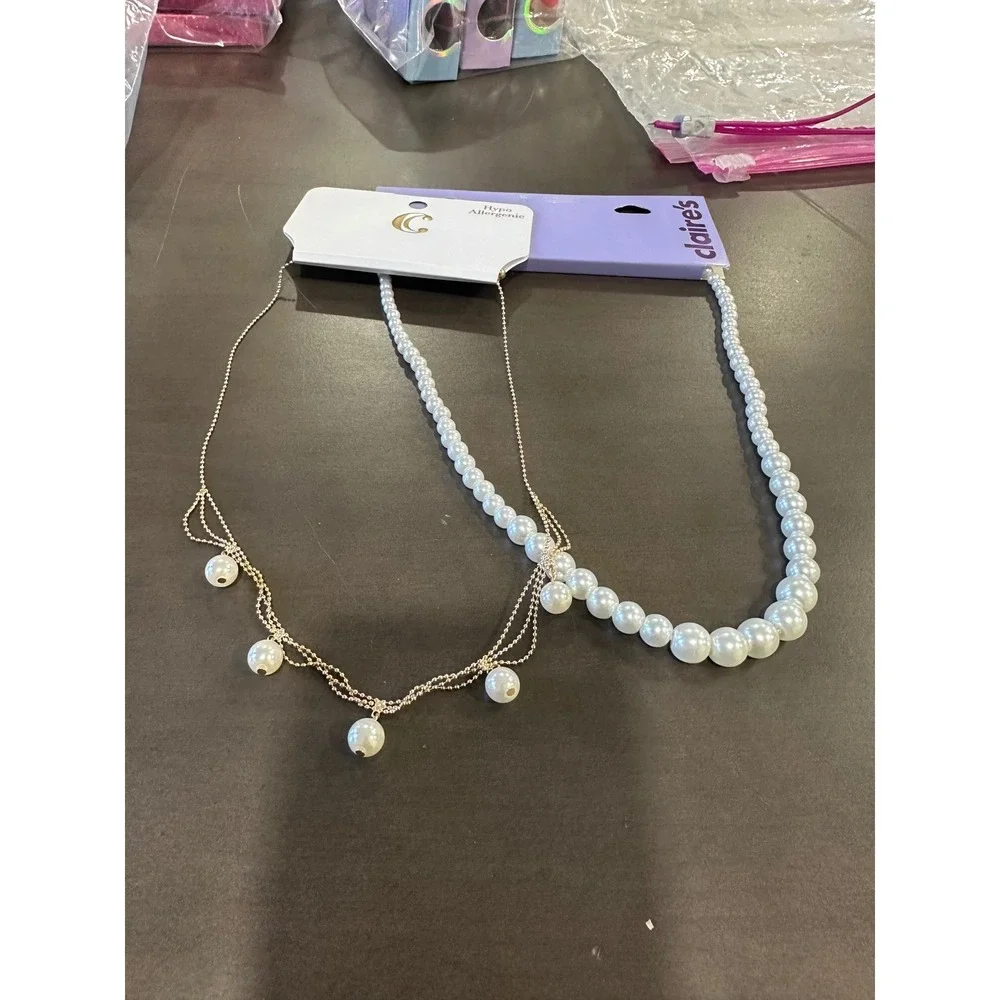 Claire's Pearl‎ Necklace Layered Gold Tone Chain Choker Hypoallergenic Women